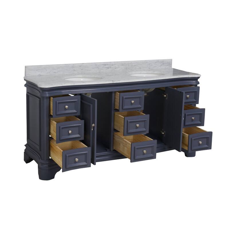 KitchenBathCollection Katherine 72" Double Bathroom Vanity with Carrara Marble Top