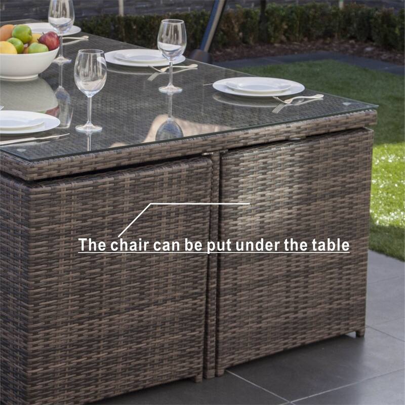 Abrihome 11-piece Patio Wicker Dining Set with Cushions and Ottoman