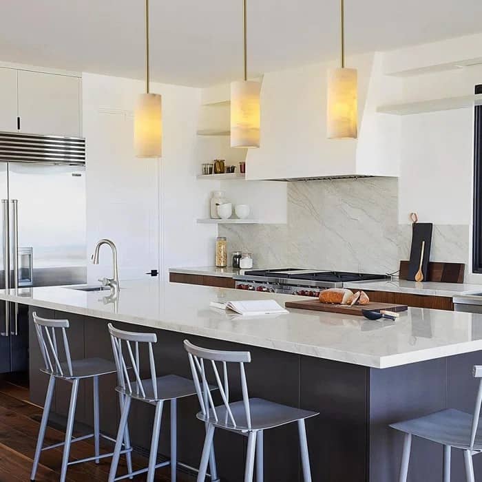 Dimmable LED Solid Brass Pendant Light with Spanish Alabaster Shade