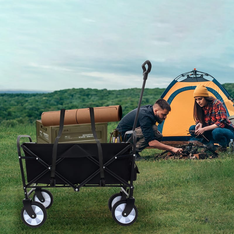 Collapsible Utility Wagon with Secure Strapping - 225lb Capacity Heavy-Duty Cart, Black