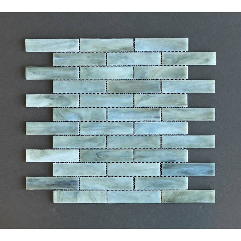 1 x 4 Brick Iridescent Glass Mosaic Wall Tiles - Case (10 Sheets) - Stormy Grey