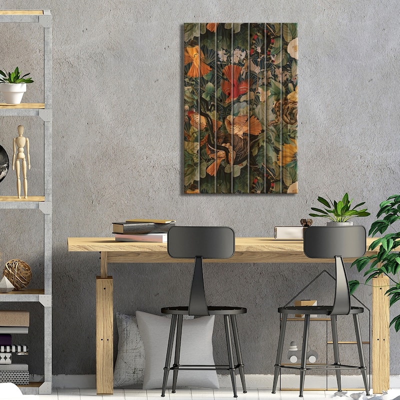 Birds And Snakes Print On Wood by Burcu Korkmazyurek - Multi-Color