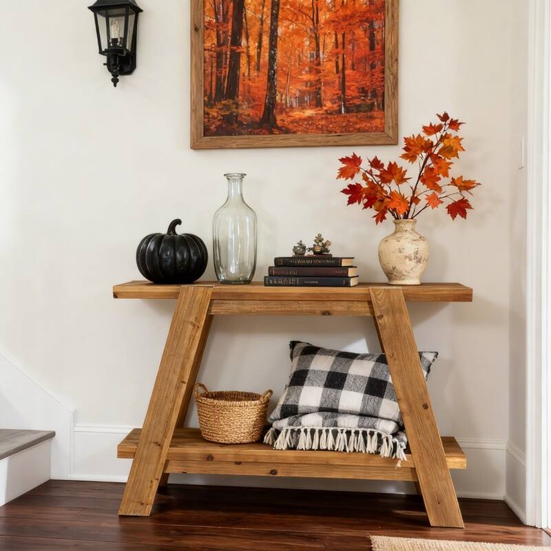 41,3-Inch Wood Entryway Table, 2-Tier Farmhouse Console Table with Storage for Living Room