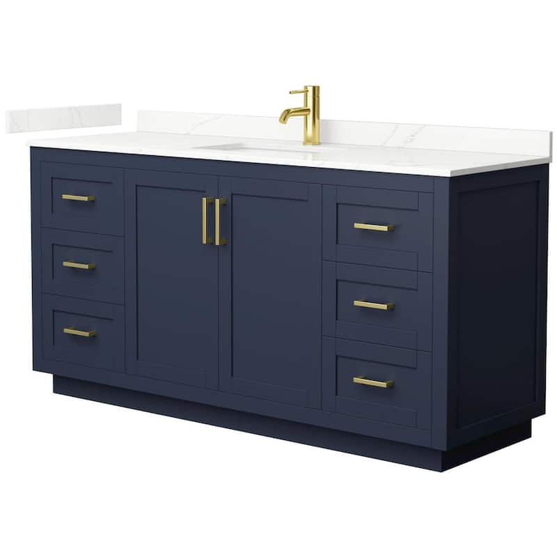 Wyndham Collection WCF292966S-QTZ-UNSMXX Miranda 66" Free Standing - Dark Blue / Giotto Quartz Top / Brushed Gold