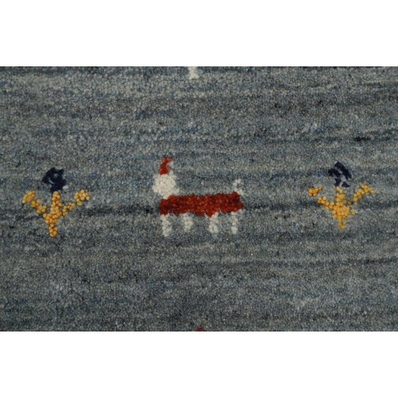 Hand Knotted Oriental 100% Wool Carpet Tribal Animal Pictorial Greys & Charcoal Gabbeh Area Rug - 9' 1'' X 9' 0''