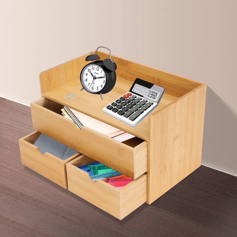 Bamboo Desktop Stackable Office Home Desk Storage Box