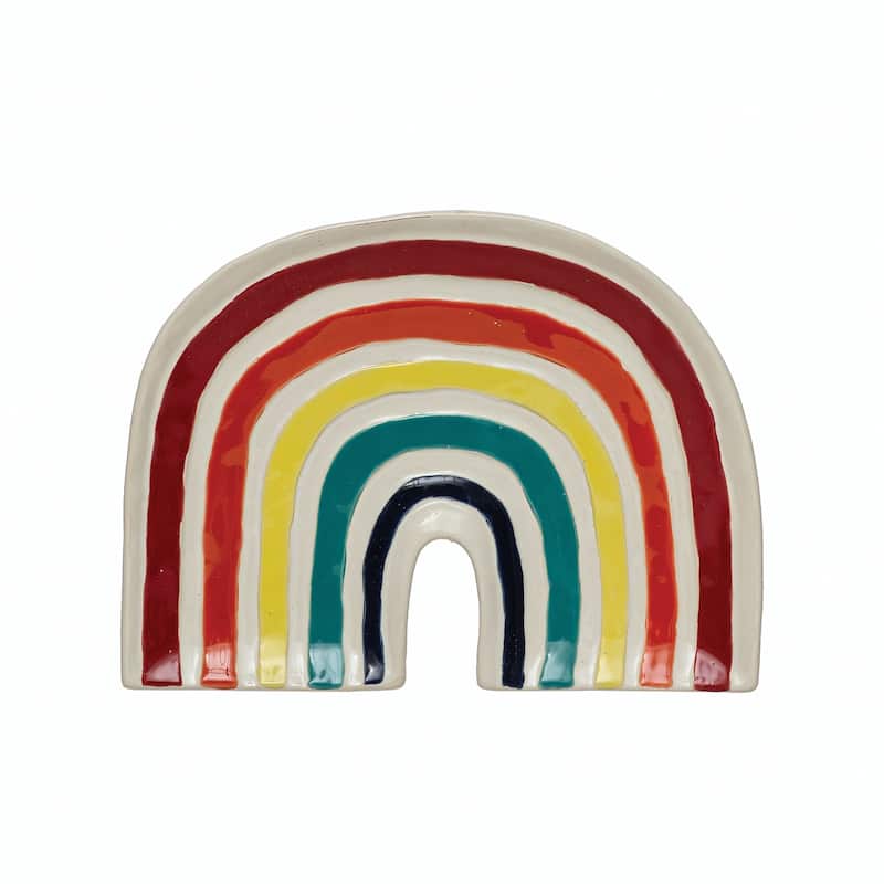 Hand-Painted Debossed Stoneware Rainbow Plate - 9.5"L x 0.8"W x 6.9"H - 9.5"L x 0.8"W x 6.9"H - Multi-Color - 1 Piece