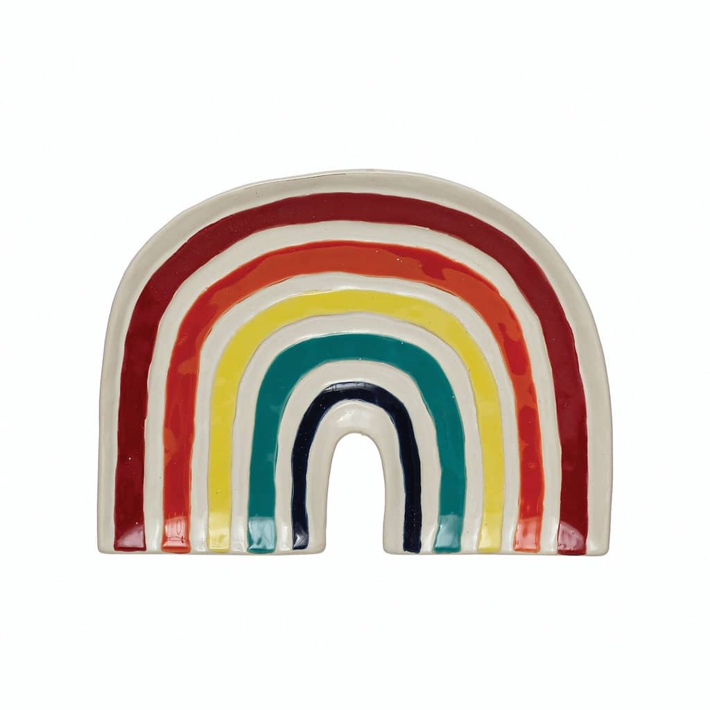 Hand-Painted Debossed Stoneware Rainbow Plate - 9.5"L x 0.8"W x 6.9"H
