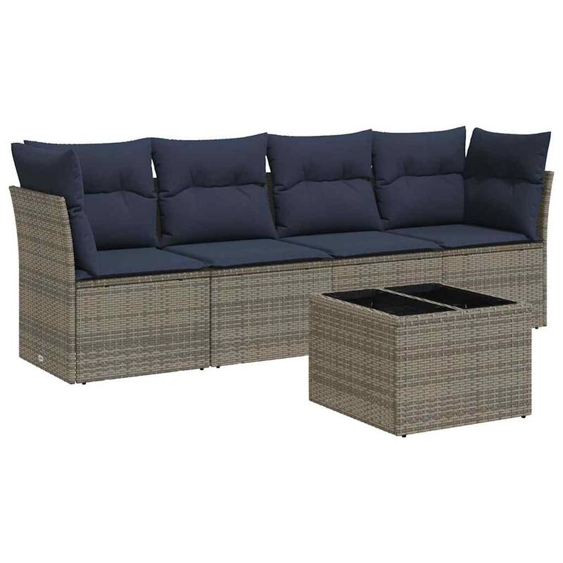 vidaXL 5 Piece Patio Sofa Set with Cushions Brown/Gray Poly Rattan - 24.4 x 24.4 x 27.2