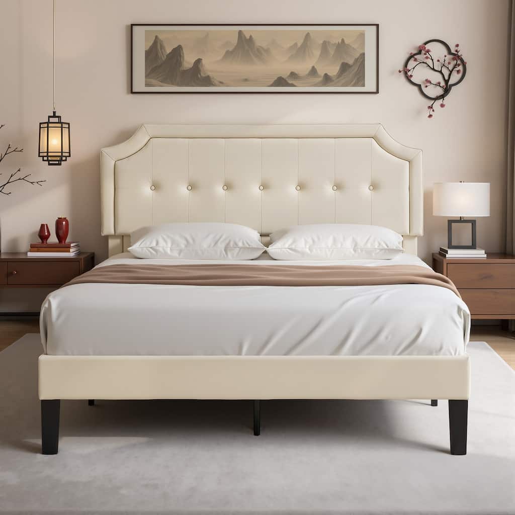 Javlergo Modern Upholstered Bed Frame with Height Adjustable Headboard Heavy-Duty Frame No Box Spring Needed