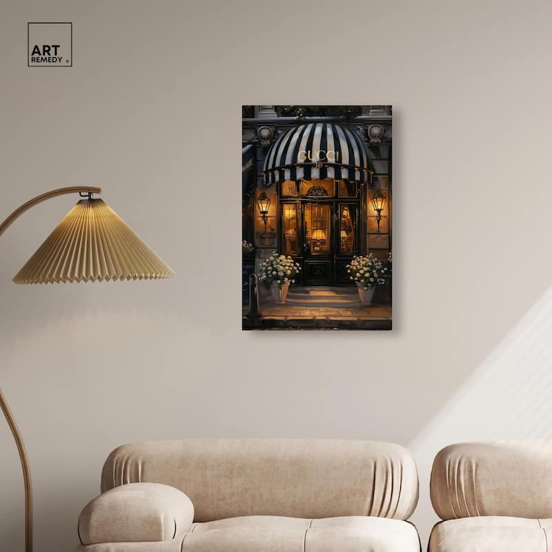 Elegant Night Time Store Visit Canvas by Art Remedy, Gallery Wrapped