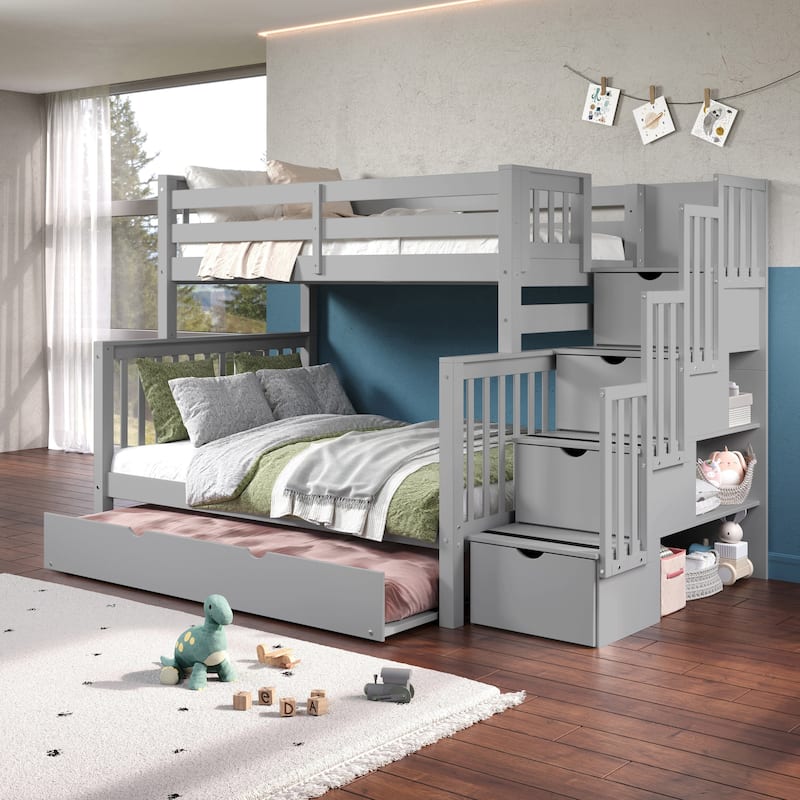 Taylor & Olive Trillium Twin over Full Stairway Bunk Bed, Twin Trundle