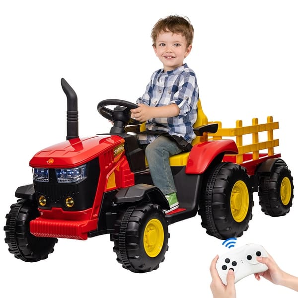 slide 2 of 16, Kids Ride on Tractor with Remote Control Trailer Red
