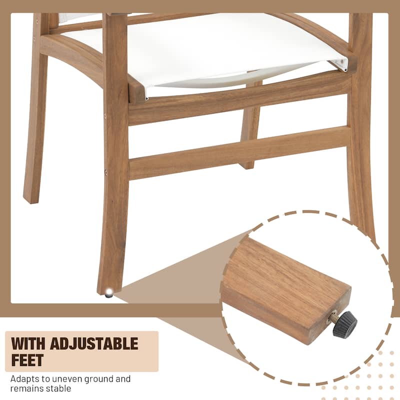 Outdoor Wooden Armchairs with Textilene Back (Set of 4)