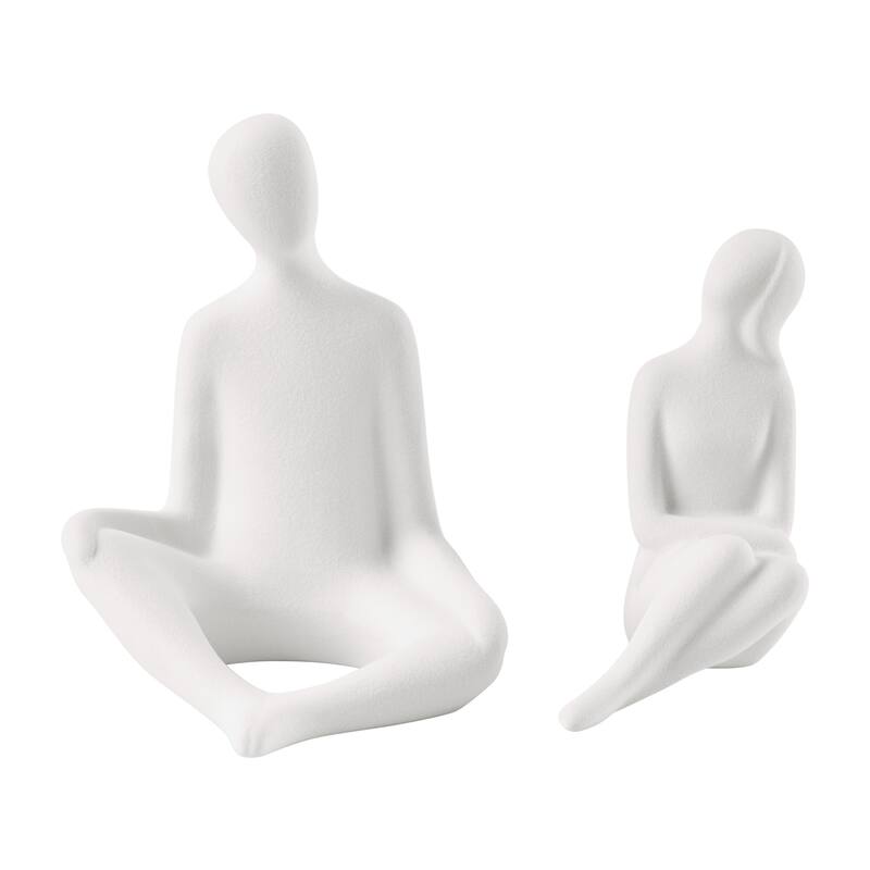 2-Piece Abstract Sitting Couple Ceramic Figurines - 7.5" - Matte White