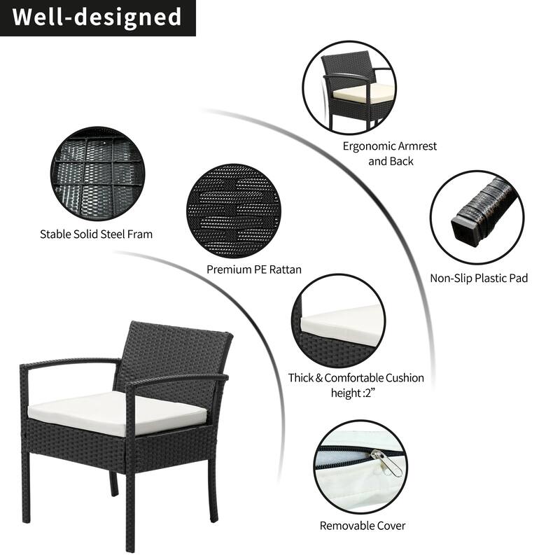 Rattan Wicker Patio Chat Set Outdoor Table and Chairs with Cushions - set of 3