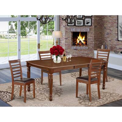 Rectangular Dining Table Set 5pc 60-78" Table w/ Leaf & 4 Faux Leather Chairs - Rustic Kitchen Dining Room