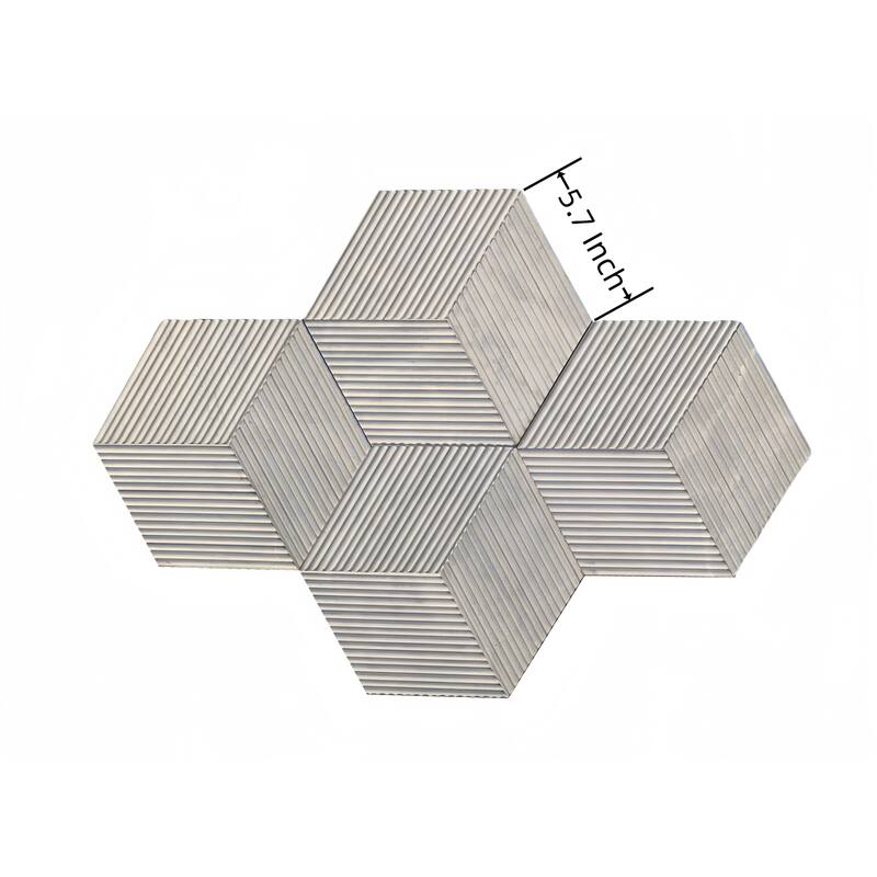 Roomfitters Hexagon Marble Tile for Wall, 3D Fluted OL Textured Natural Stone, Genuine Marble, 12-Piece Box, Carrara Gray