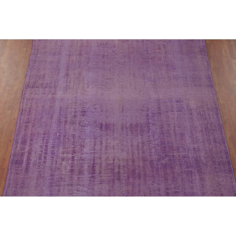 Purple Anatolian Turkish Vintage Area Rug Hand-Knotted Wool Carpet - 7'4" x 11'1"