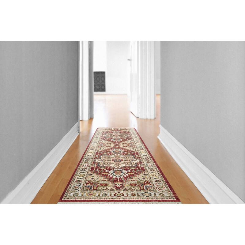 Dynamic Rugs Juno Transitional Area Rug - 2'2" X 7'5" - Ivory/Red