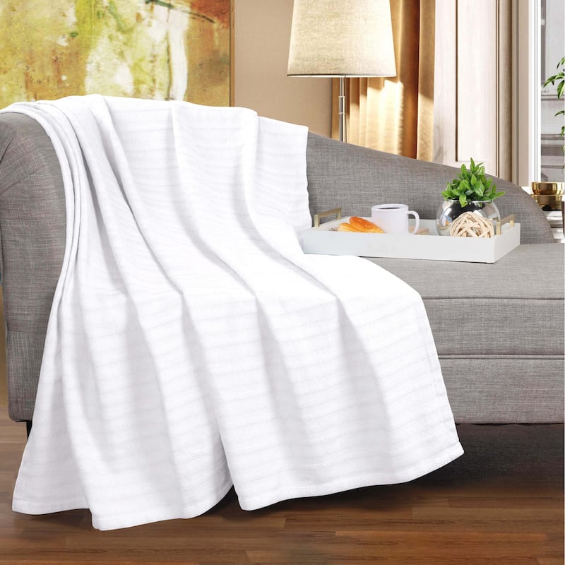 Superior Clara Cotton Textured Striped Lightweight Woven Blanket