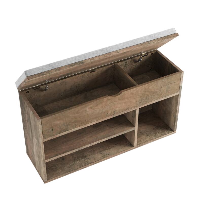 Shoe Storage Bench with a Cushioned Seat and 2 Tiers of Shelves