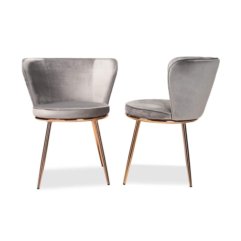 Velvet Dining Chairs Set of 2 - Grey Upholstered Accent Chairs with Gold Legs - Modern Dining Room Seating - 31.1