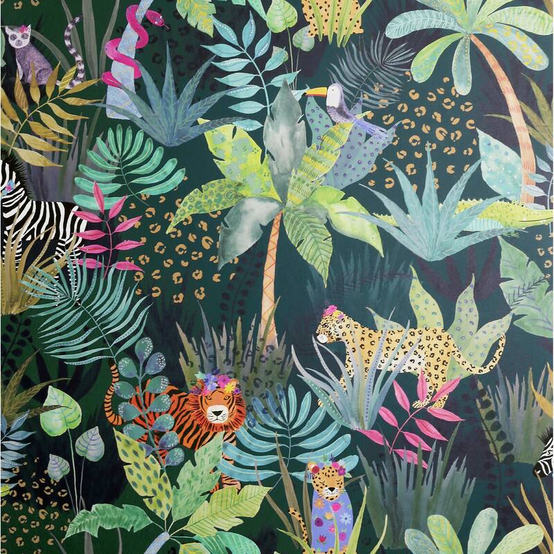 Arthouse Fonda Dark Green Jungle Party Wallpaper