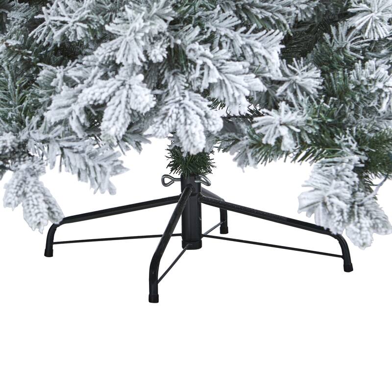 8ft Flocked Christmas Tree with Lights, Artificial Pine Tree, Holiday Decor, Realistic Holiday Tree - White - 96