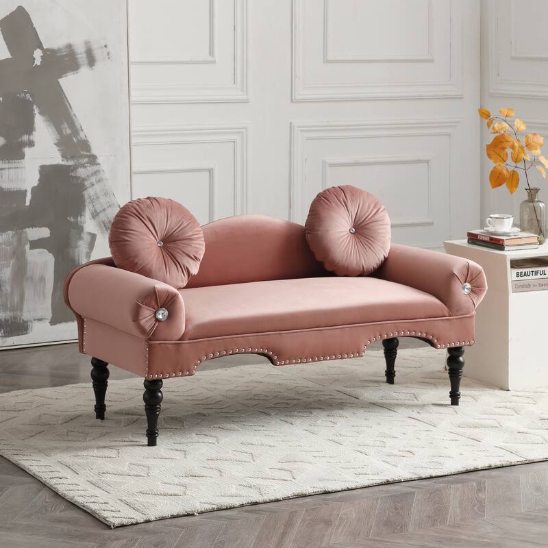 Modern Accent Loveseat Sofa with Nail Head Trimming and 2 Pillows