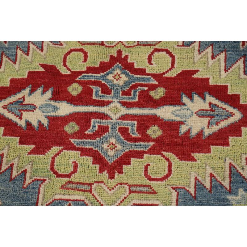 Hand Knotted Oriental 100% Wool Carpet Traditional Geometric Navy Blue & Blues Kazak Area Rug - 13' 7'' X 9' 10''