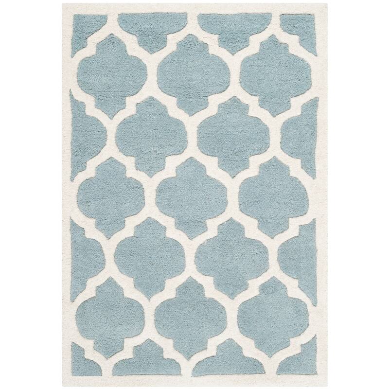 SAFAVIEH Handmade Chatham Antoanela Modern Moroccan Wool Rug - 2'3" x 5' - Blue/Ivory