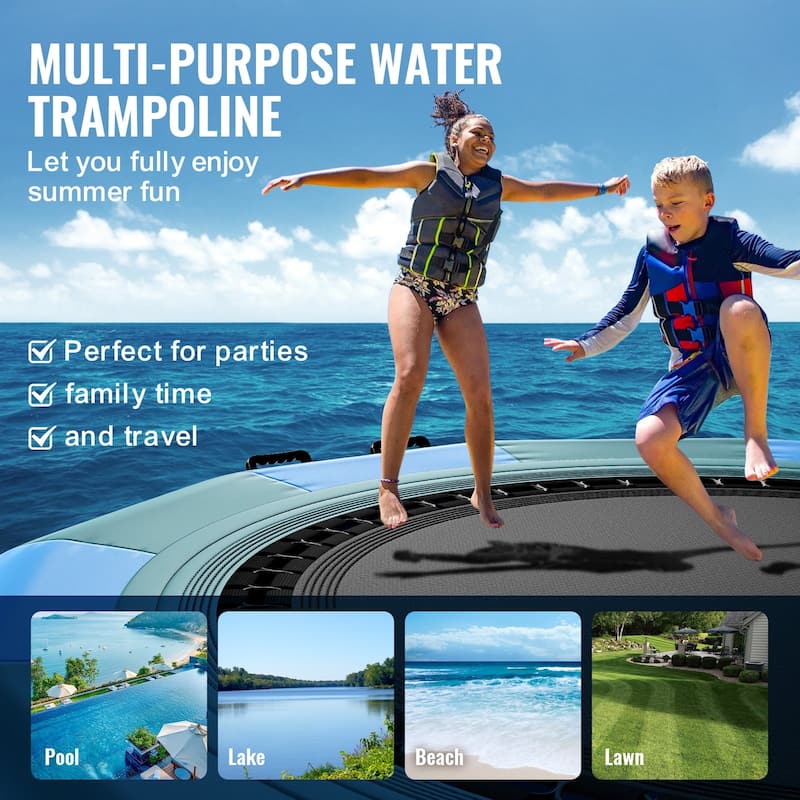 12ft Portable Inflatable Recreational Water Bouncer Trampoline with 3-Step Ladder and Electric Air Pump