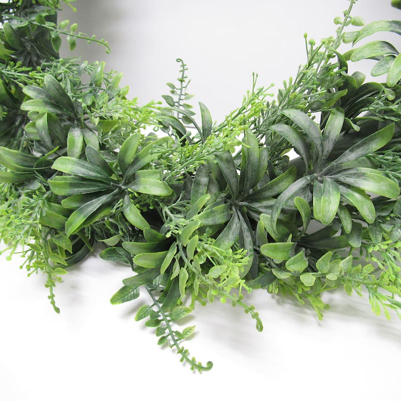 Frosted Green Artificial Flowering Fern Mix Leaf Foliage Greenery Wreath 18in