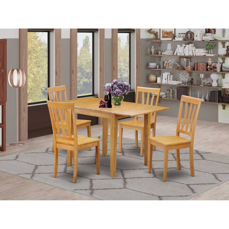 HomeStock 5-Pc Natural Oak Finish Solid Wood Top-Dining Room Set-Seats 4