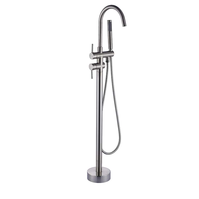 Single Handle Freestanding Tub Filler Floor Mount Bathtub Faucet with Handheld Shower (Brushed Nickel)