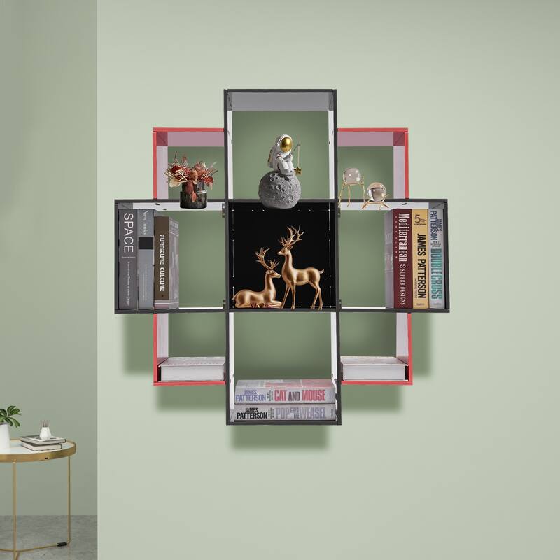 Modern PVC Board Bookcase with 9 Compartments Wall Mounted