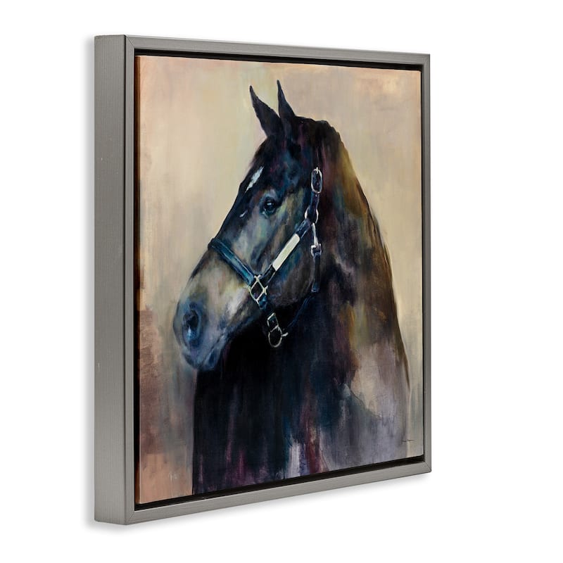 Stupell Black Horse Riding Harness Watercolor Framed Floater Canvas Wall Art Design by Marilyn Hageman