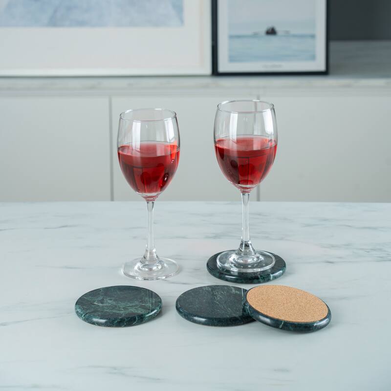 Creative Home 4" Genuine Green Marble Stone Set of 4 Round Coaster Set