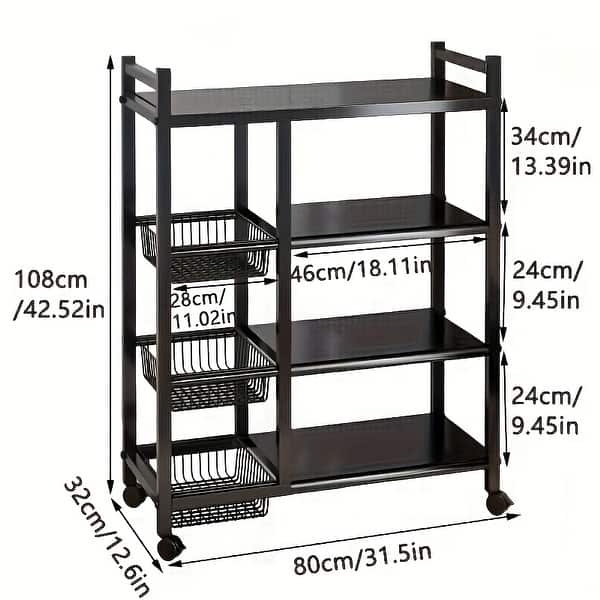 80cm Floor-Standing Storage Rack, Multifunctional Storage Rolling Cart, Kitchen Storage Rack with Mesh Basket