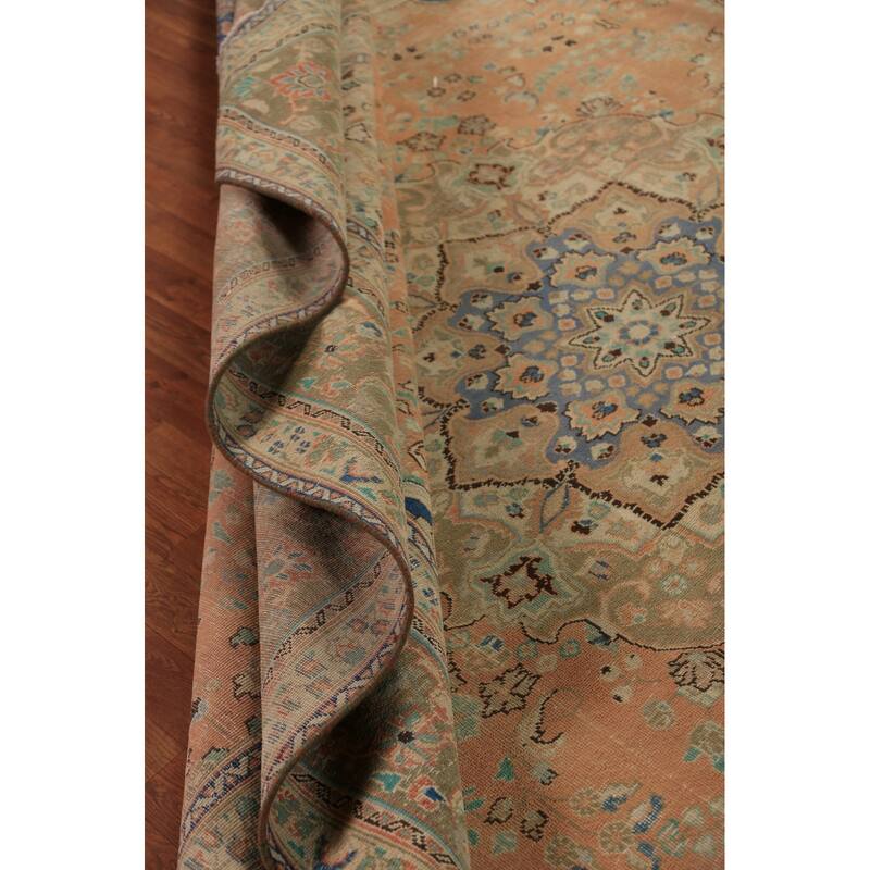 Floral Orange Mashad Persian Area Rug Hand-Knotted Wool Carpet - 9'7"x 12'7"