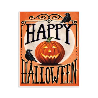 Stupell Happy Halloween with Crows Wall Plaque Art Design By Elizabeth Tyndall