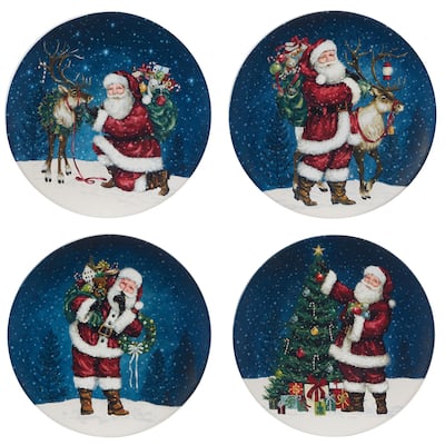 Certified International Santa's Secret 11" Dinner Plates, Set of 4 Assorted Designs - 11" Diameter x 1"