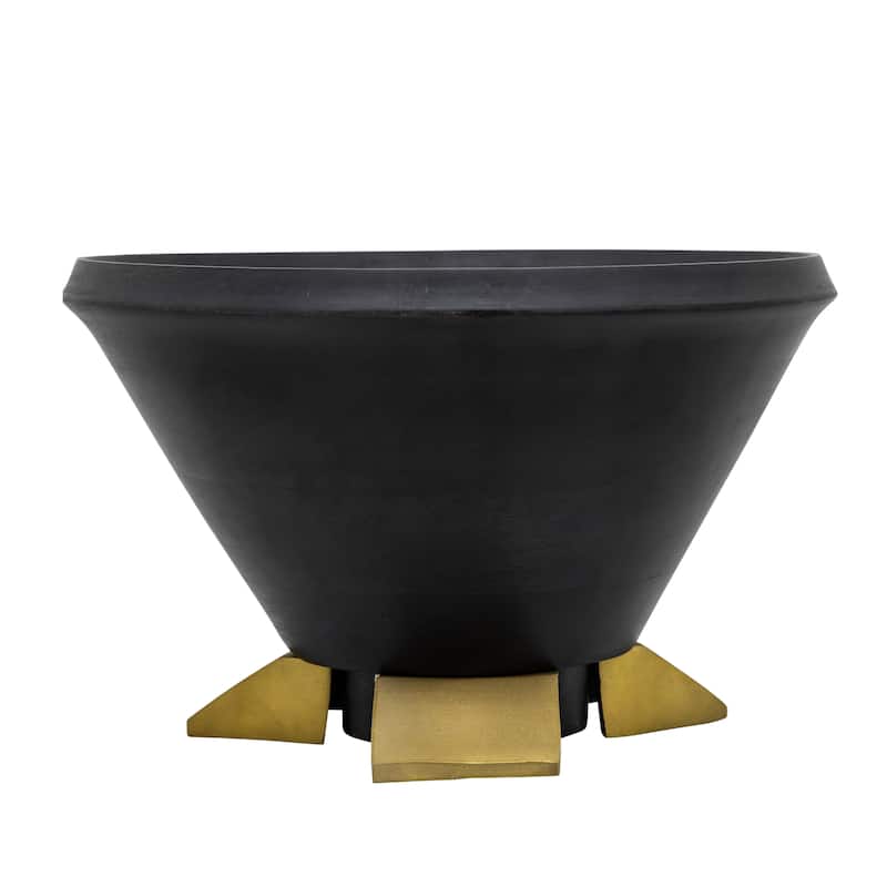 12" Wooden Bowl with Metal Legs Contemporary Modern Decorative Black Bowl Table Accent for Home or Office - 12" x 12" x 8"