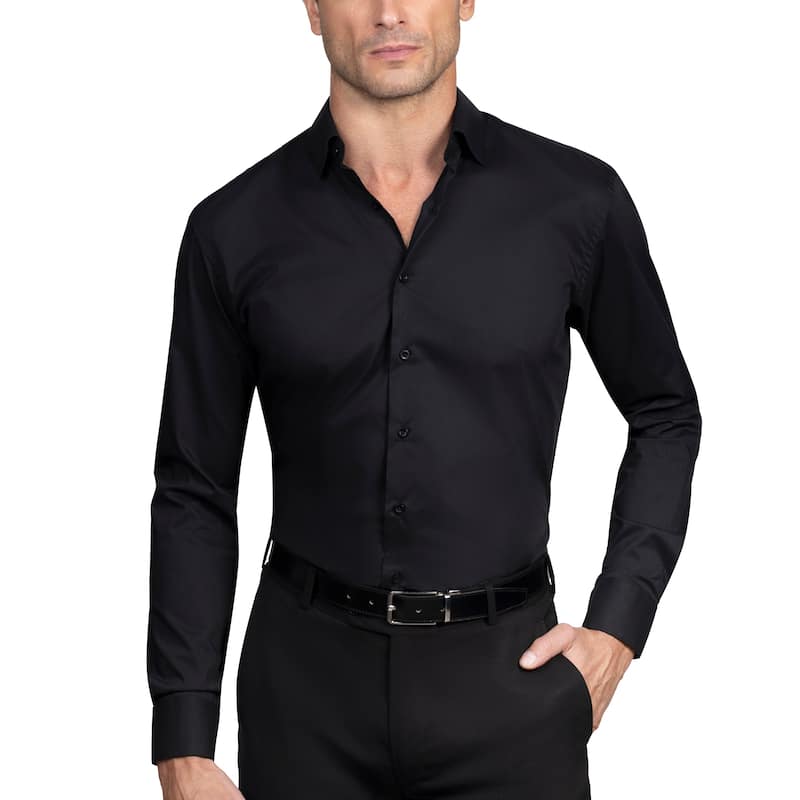 Lucky Brand Men's Stretch Slim Fit Dress Shirt - M 32/33 - Black