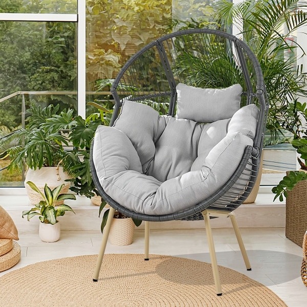 Outdoor Egg Chair with Ottoman with Stand and Cushion - Bed Bath
