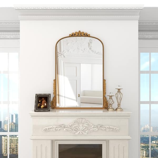 Grand Miroir Mural Baroque XXL 96x57 Cm - Cadre Or/blanc - Fabriqué En Italie