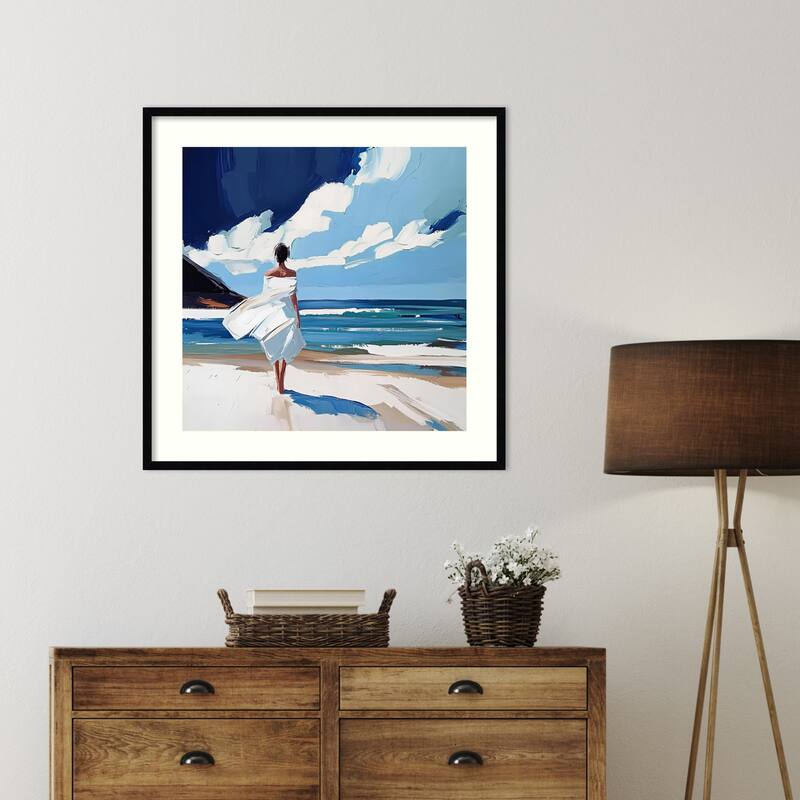 Woman Walking On the Beach by Elena Avanesova Wood Framed Wall Art Print