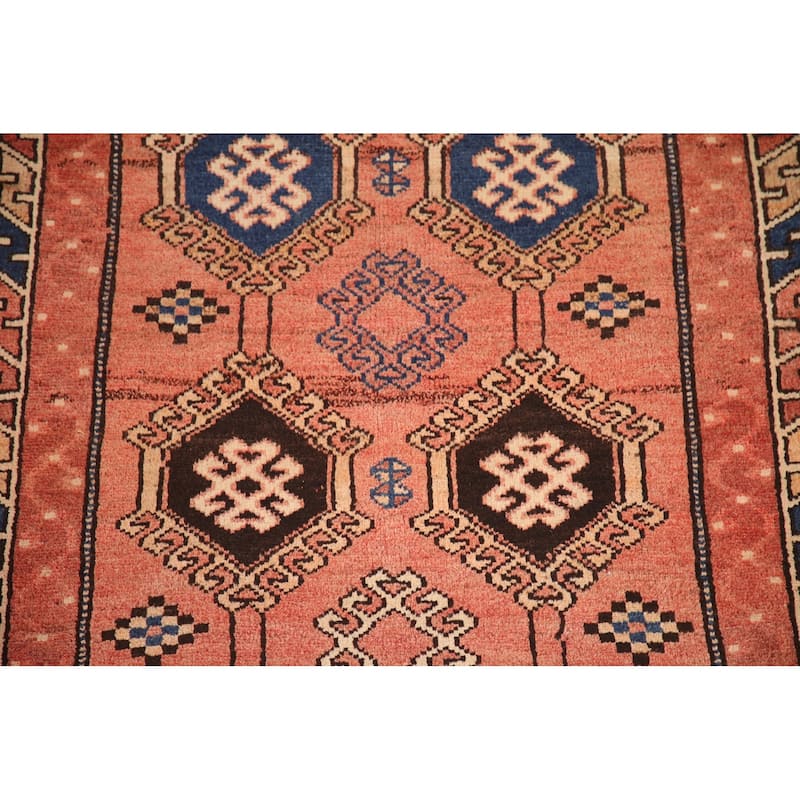 Hand Knotted Oriental 100% Wool Carpet Traditional Geometric Red Qashqai Runner Rug - 8' 9'' X 4' 0''