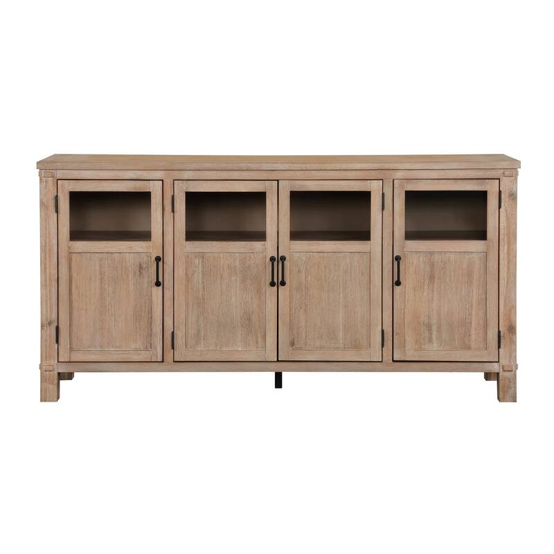 Deen 75 Inch Sideboard Buffet Server, 3 Cabinets, 4 Doors, Brown Wood